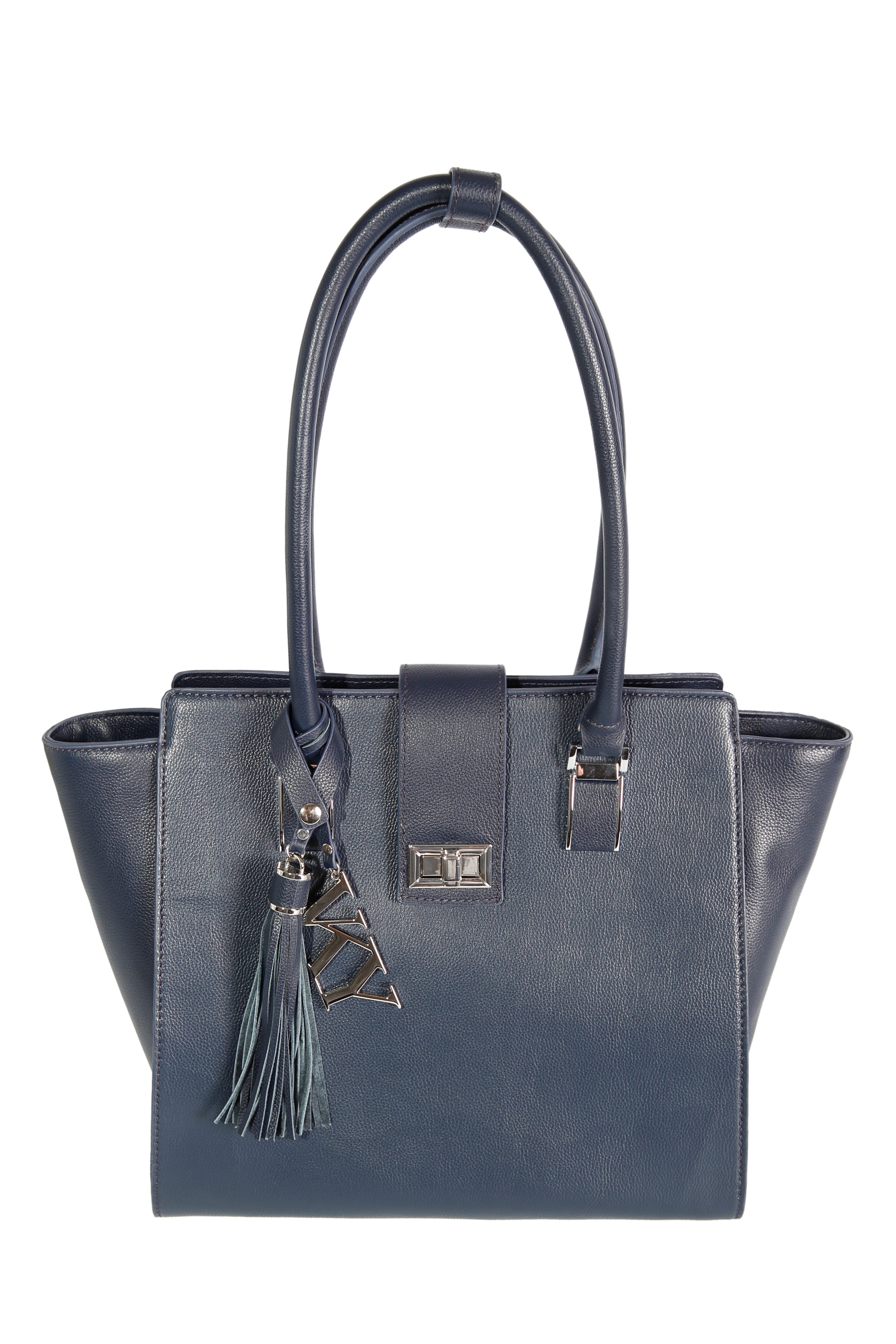 Womens Vky Original Victoria Trapeze Classic Leather Hand Bag Handbag - Navy-0