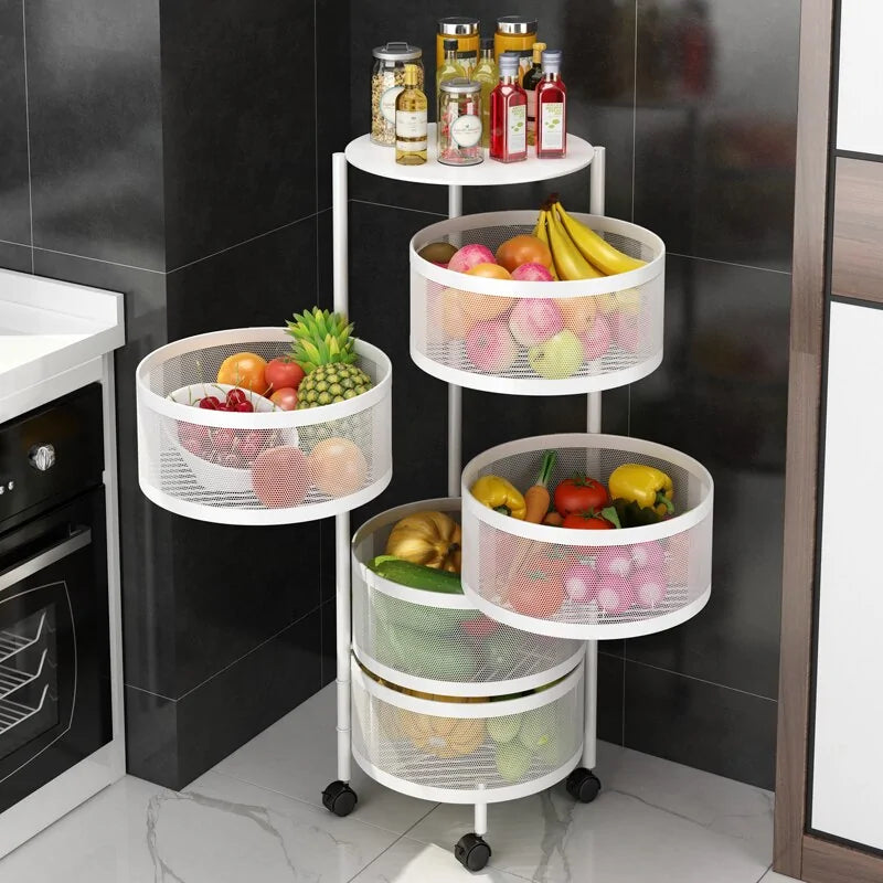 Multi-layer Round Rotatable Fruit Storage Basket Shelf