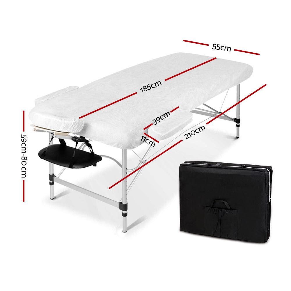 Zenses 2 Fold Portable Aluminium Massage Table Massage Bed Beauty Therapy Black 55cm-1