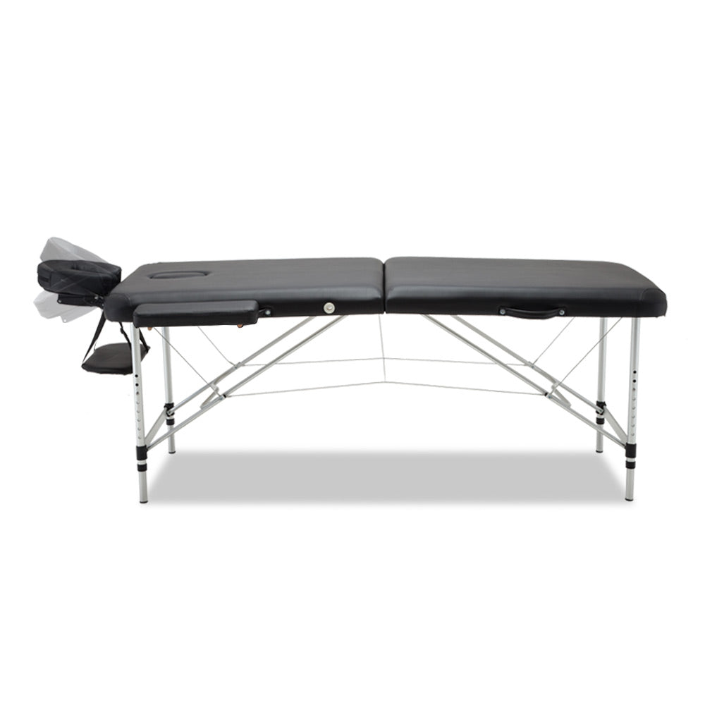 Zenses 2 Fold Portable Aluminium Massage Table Massage Bed Beauty Therapy Black 55cm-2