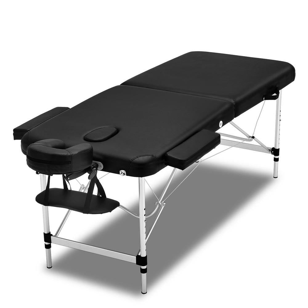 Zenses 2 Fold Portable Aluminium Massage Table Massage Bed Beauty Therapy Black 55cm-0