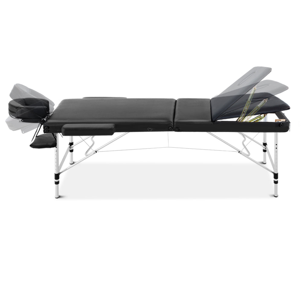 Zenses 3 Fold Portable Aluminium Massage Table - Black-2