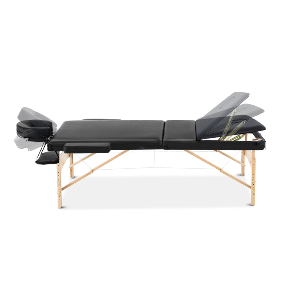 Zenses 60cm Wide Portable Wooden Massage Table 3 Fold Treatment Beauty Therapy Black-2