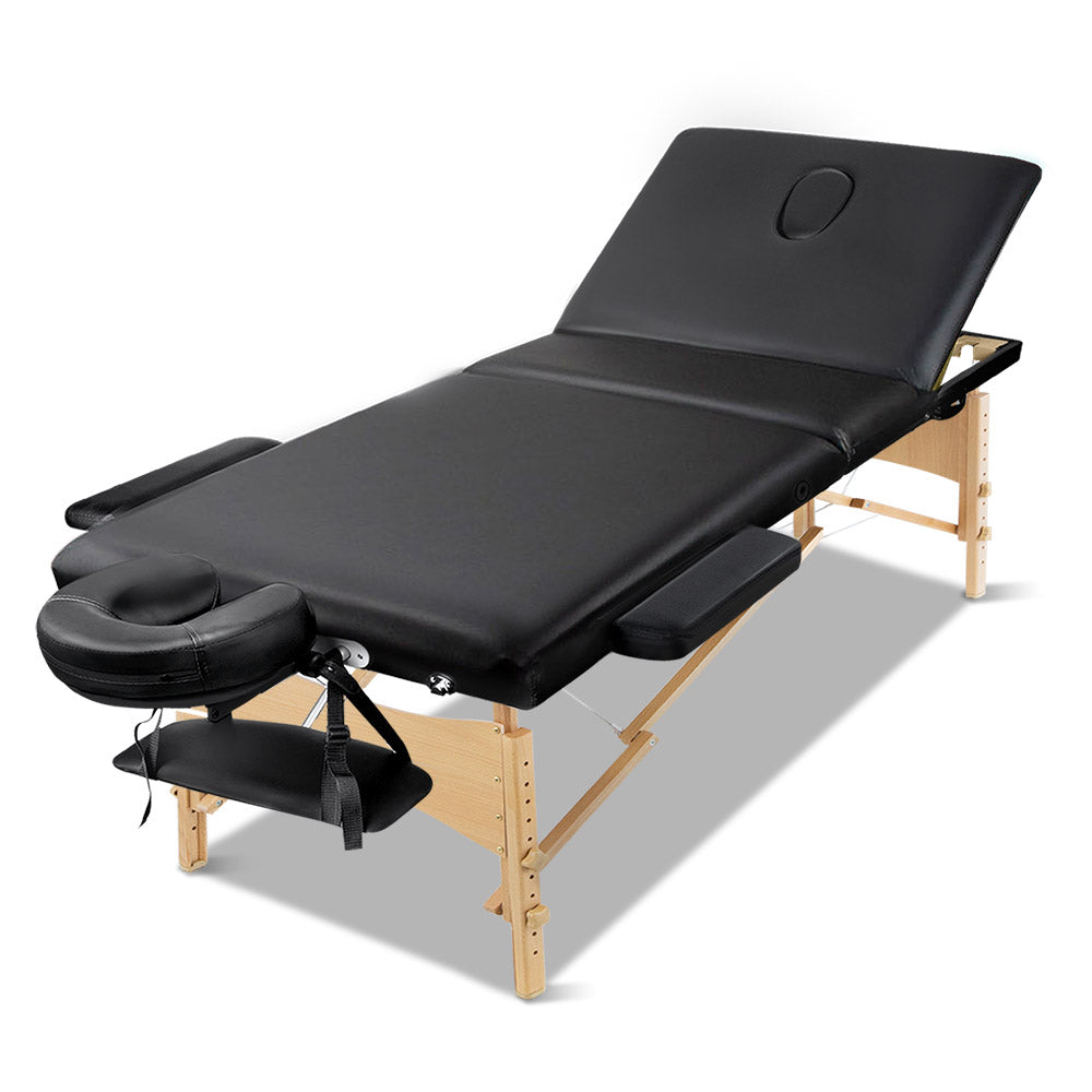 Zenses 60cm Wide Portable Wooden Massage Table 3 Fold Treatment Beauty Therapy Black-0