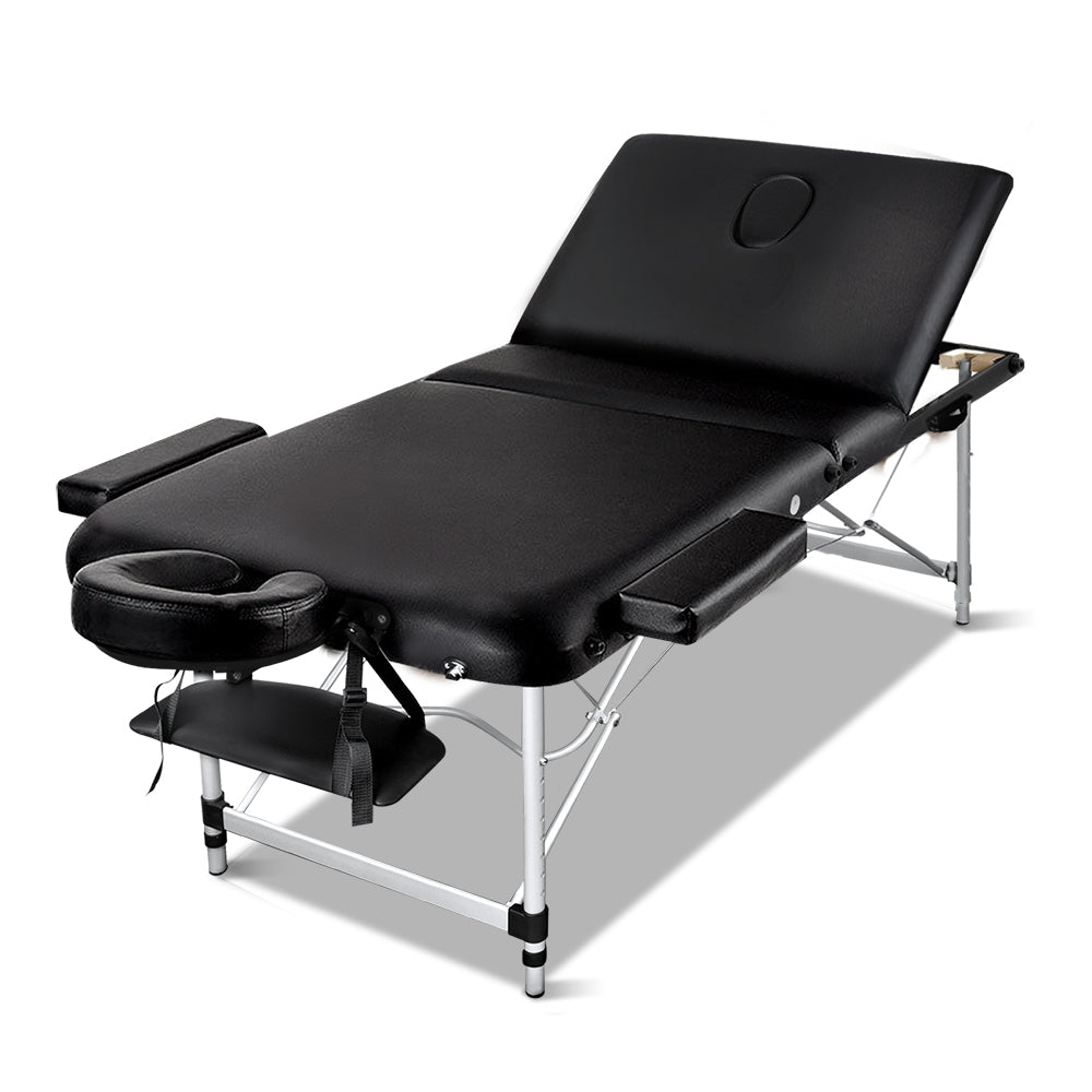 Zenses 70cm Wide Portable Aluminium Massage Table 3 Fold Treatment Beauty Therapy Black-0