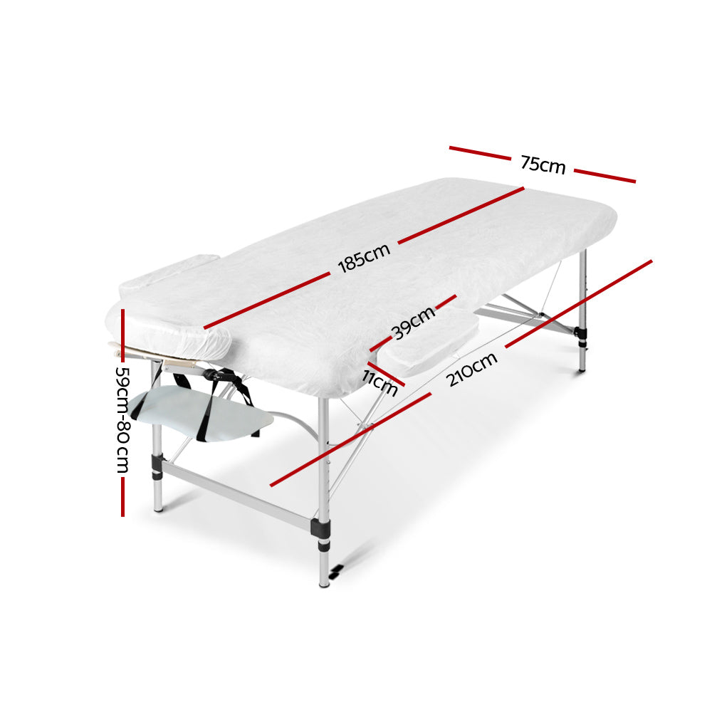 Zenses 75cm Wide Portable Aluminium Massage Table Two Fold Treatment Beauty Therapy White-1
