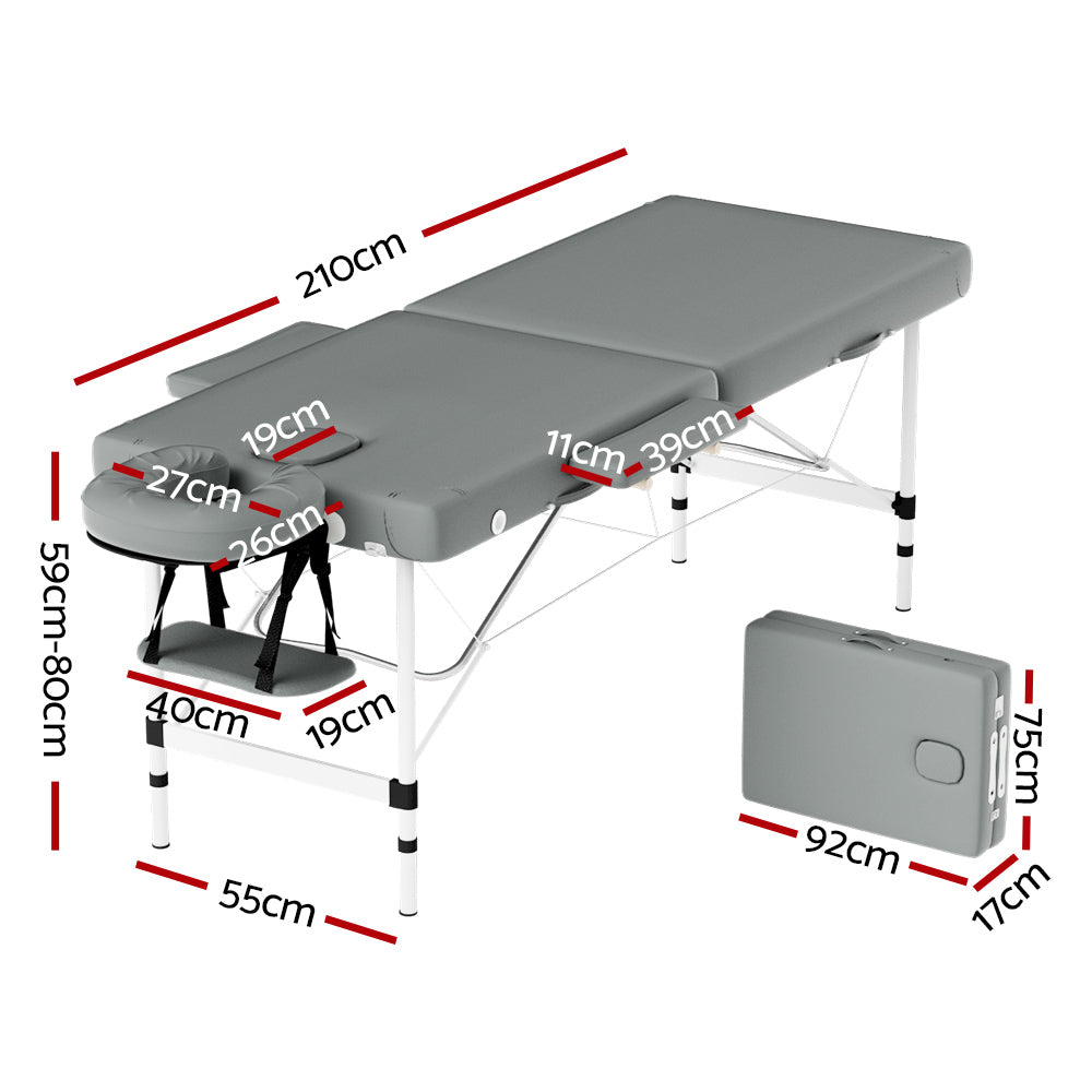 Zenses Massage Table Portable Aluminium 2 Fold Massages Bed Beauty Therapy 55cm-1