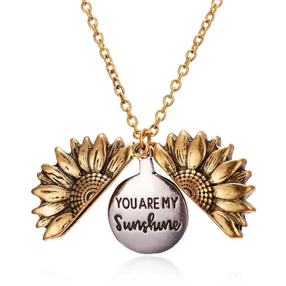 Trendy Sunflower Double-layer Engraved Pendant Necklaces