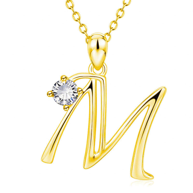 Fashion Gold Initial Letter Rhinestone Necklace