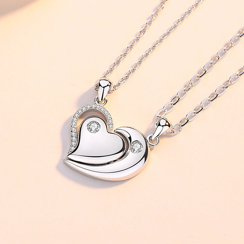 S925 Sterling Silver Heart Love Couple Necklace