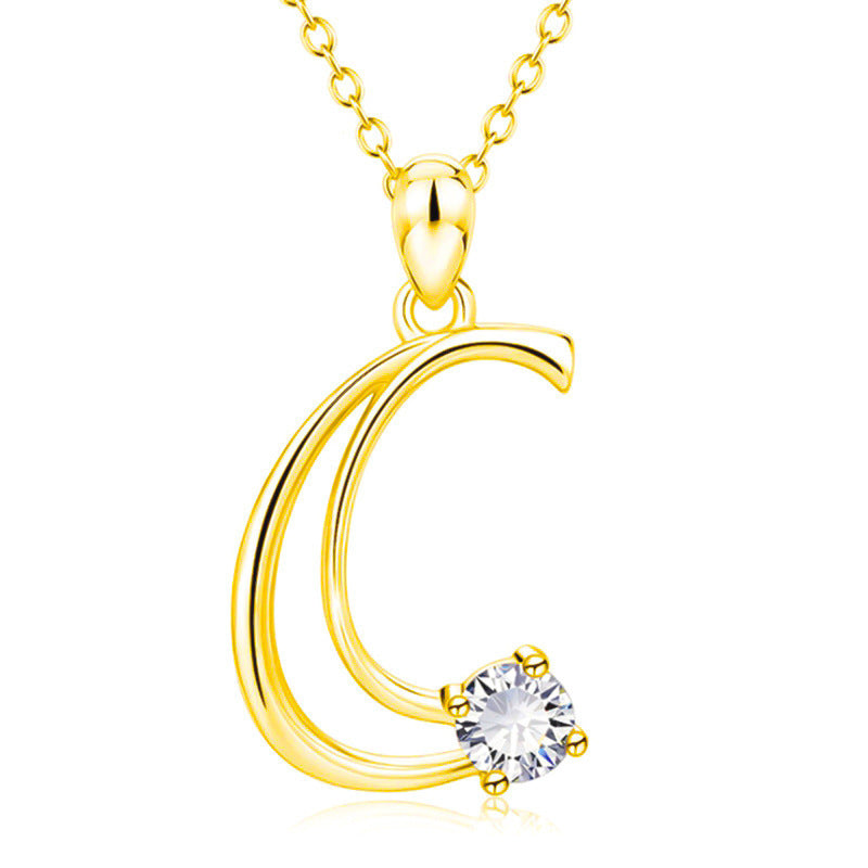 Fashion Gold Initial Letter Rhinestone Necklace