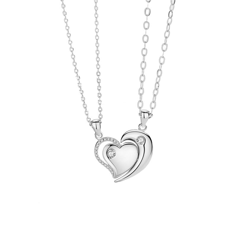 S925 Sterling Silver Heart Love Couple Necklace