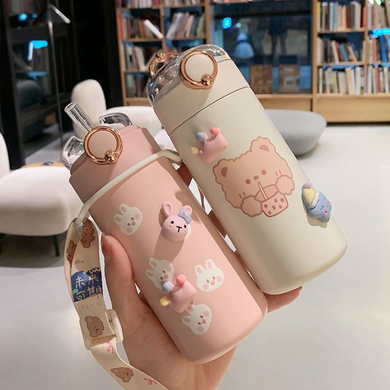 Water Bottle  Cup Female Cute Girl Bottle With Straw High Value