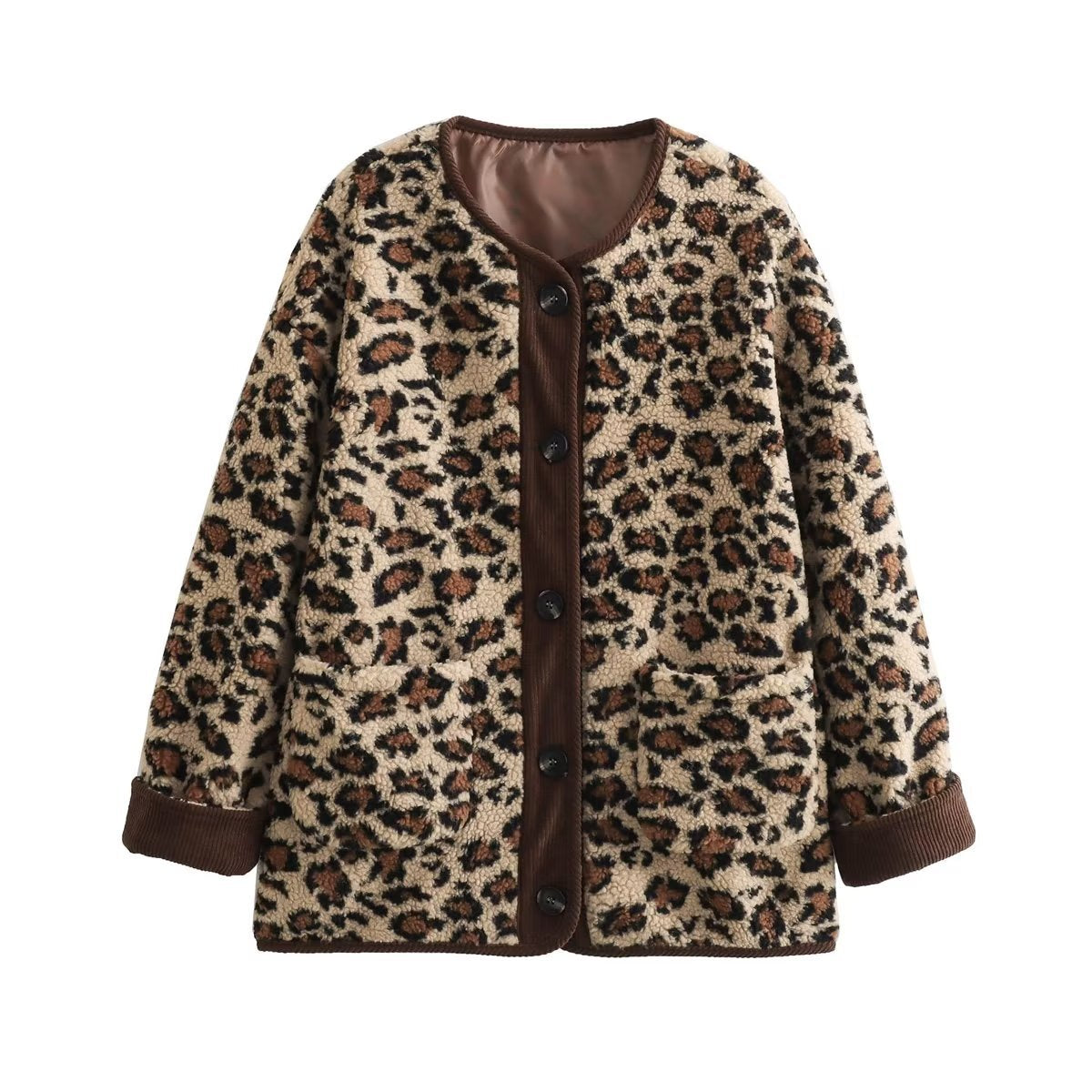 European And American Style Fashion Loose Leopard Print Lamb Wool Coat