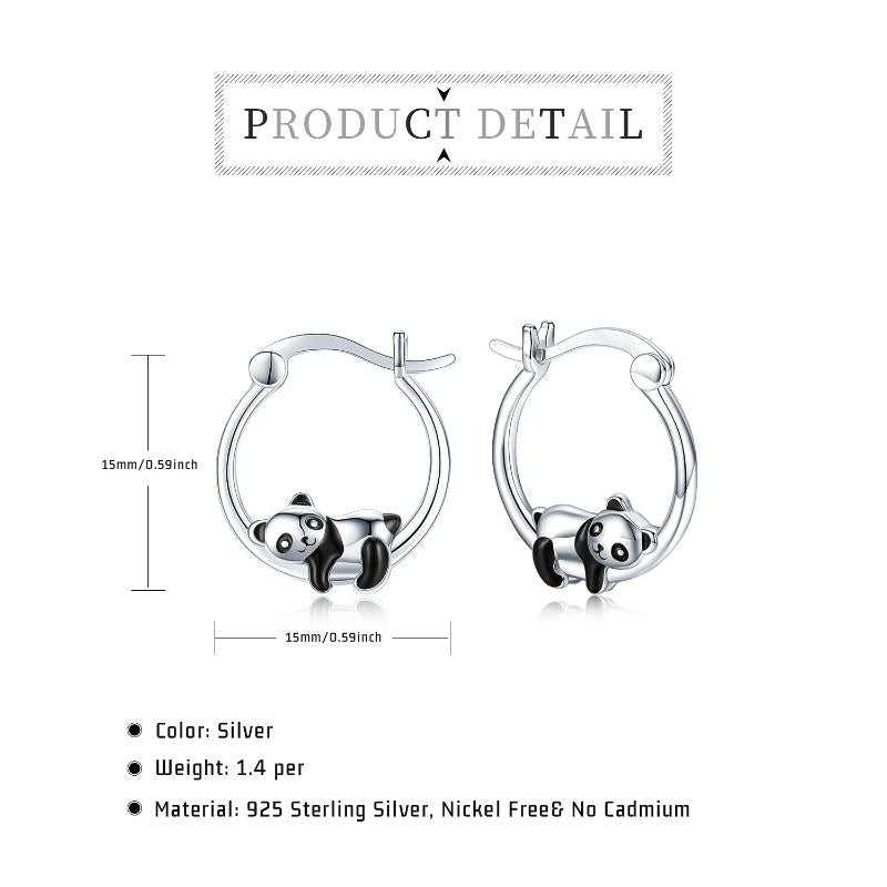 Sterling Silver Panda Small Animal Hug Hoop Earrings For Sensitive Ears Silver Earrings