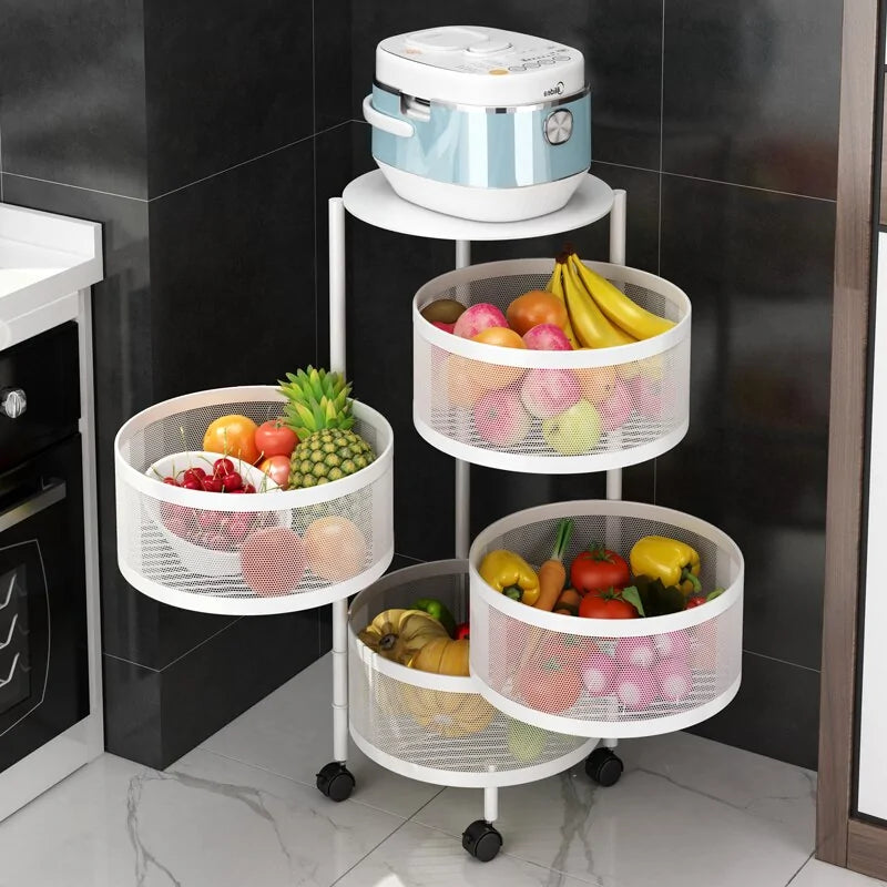 Multi-layer Round Rotatable Fruit Storage Basket Shelf