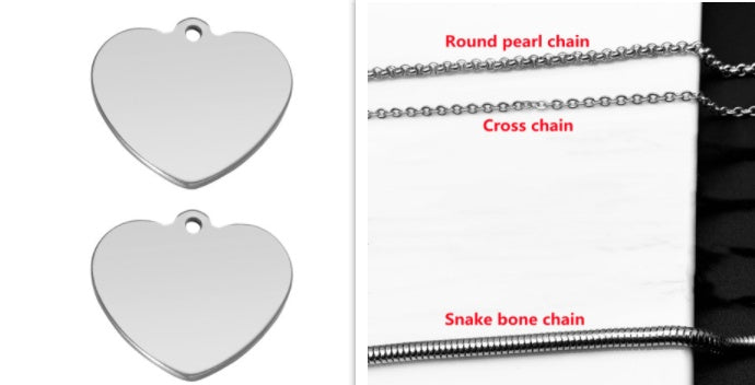 Stainless Steel Glossy Glossy Heart-shaped Brand Peach Heart Pendant Necklace Titanium Steel Metal Heart-shaped Pet Tag