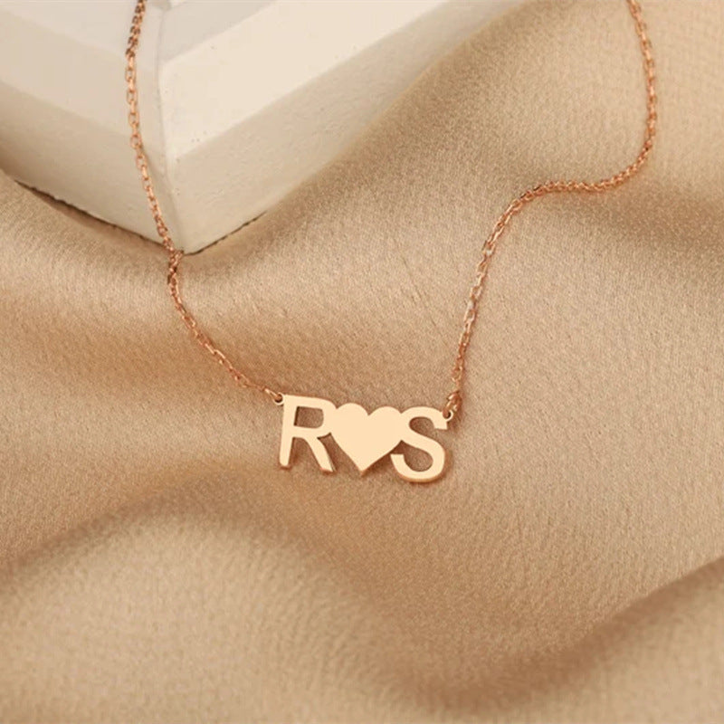 Stainless Steel Gold-plated Personalized Letter Pendant Necklace