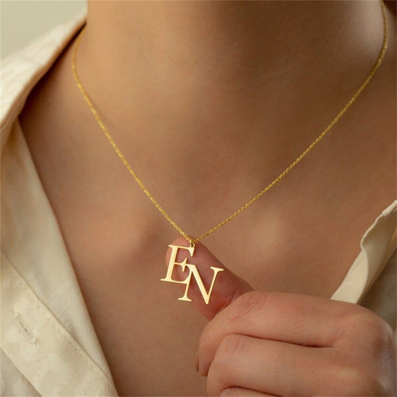 Stainless Steel Gold-plated Personalized Letter Pendant Necklace