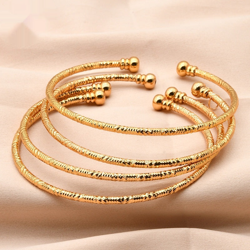 Bridal 24k Gold Plated Bracelet Ornament Women's Wedding Bell Leaf Pendant Bangle Jewelry