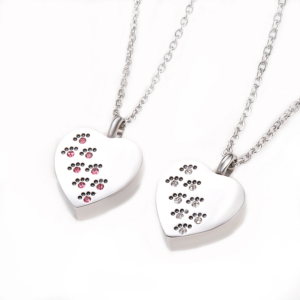 Heart-shaped Paw Print Ashes Pendant Necklace