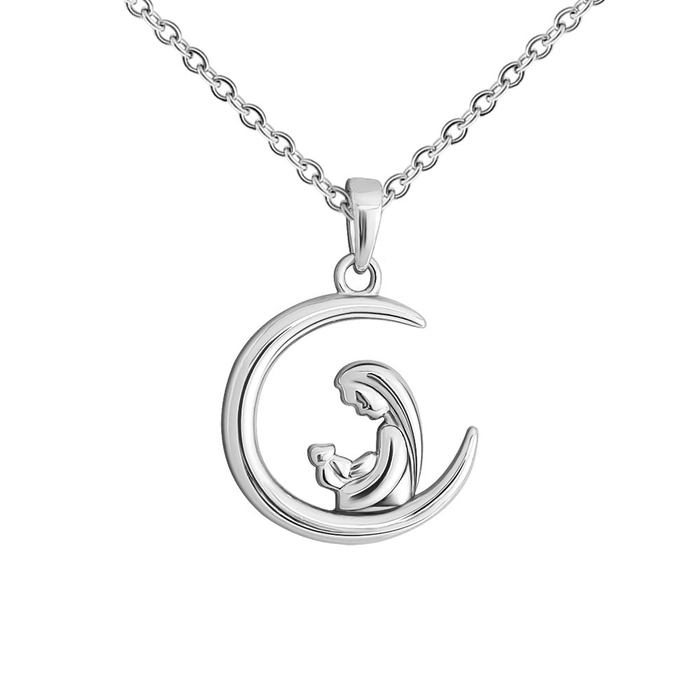 Letter Moon Drop Oil Pendant Necklace Fashion Mother's Day Gift Clavicle Chain