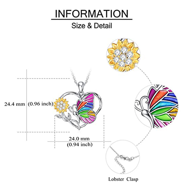 Romantic Colorful Butterfly Sunflower Heart Pendant Necklace For Women Girls