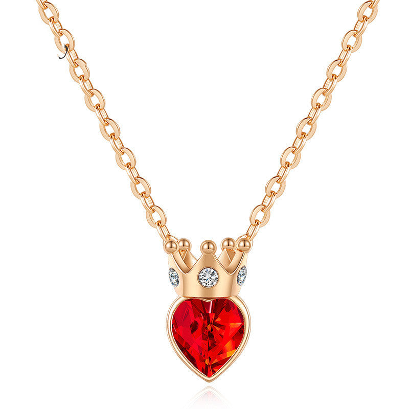 Female 925 Silver Small Red Heart Clavicle Chain Ins Wind Crystal Necklace