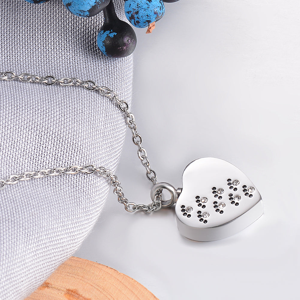 Heart-shaped Paw Print Ashes Pendant Necklace