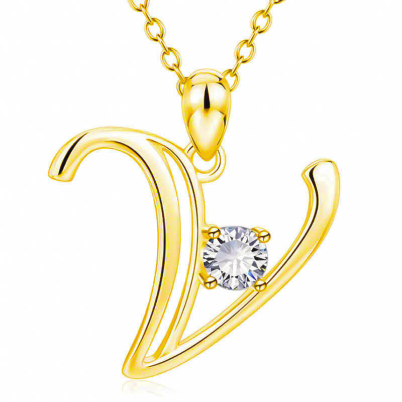 Fashion Gold Initial Letter Rhinestone Necklace