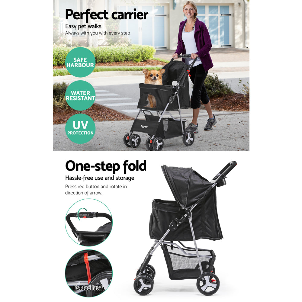 i.Pet 4 Wheel Pet Stroller - Black-3