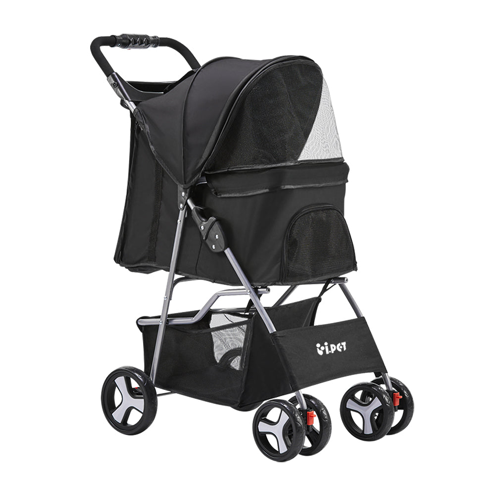 i.Pet 4 Wheel Pet Stroller - Black-0