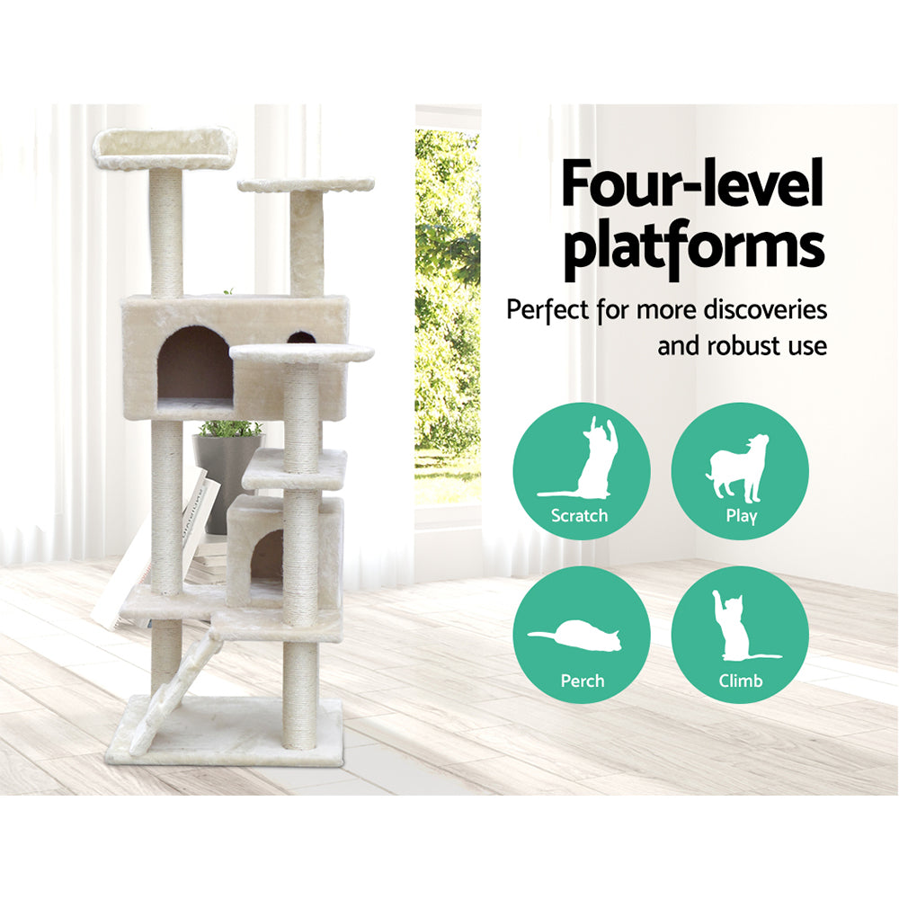 i.Pet Cat Tree 134cm Trees Scratching Post Scratcher Tower Condo House Furniture Wood Beige-9