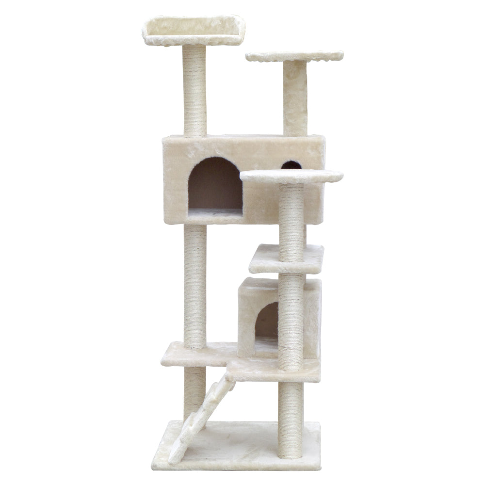 i.Pet Cat Tree 134cm Trees Scratching Post Scratcher Tower Condo House Furniture Wood Beige-2