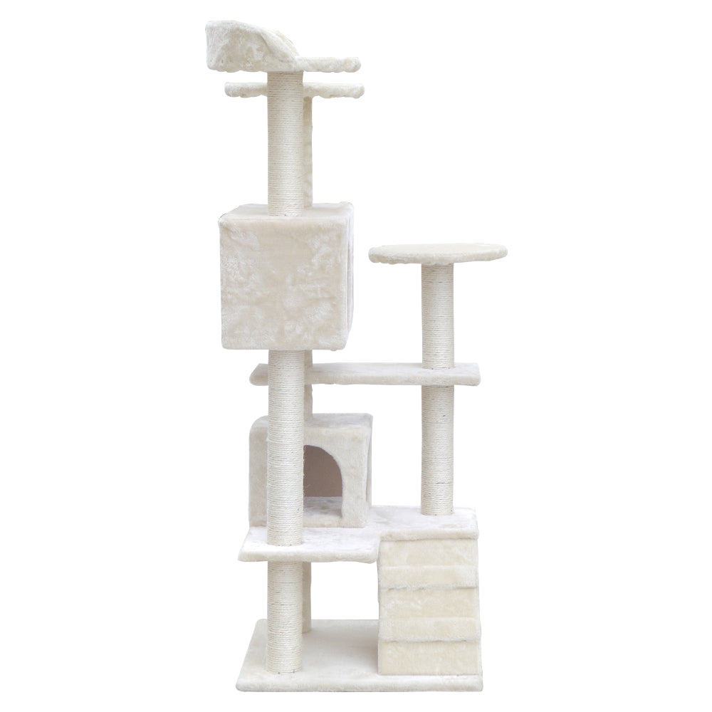 i.Pet Cat Tree 134cm Trees Scratching Post Scratcher Tower Condo House Furniture Wood Beige-3