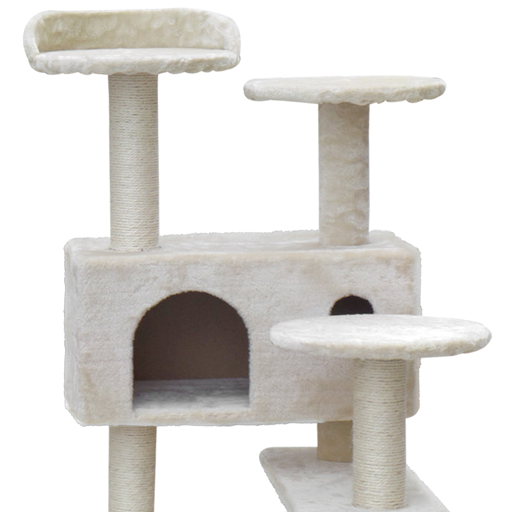 i.Pet Cat Tree 134cm Trees Scratching Post Scratcher Tower Condo House Furniture Wood Beige-5