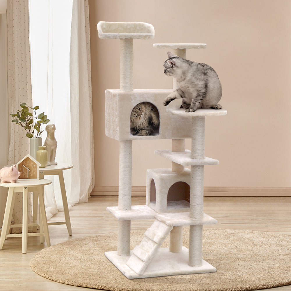 i.Pet Cat Tree 134cm Trees Scratching Post Scratcher Tower Condo House Furniture Wood Beige-7