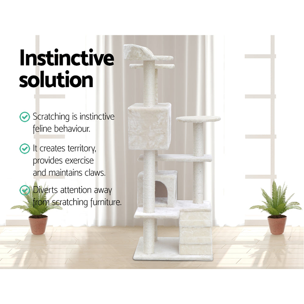 i.Pet Cat Tree 134cm Trees Scratching Post Scratcher Tower Condo House Furniture Wood Beige-8