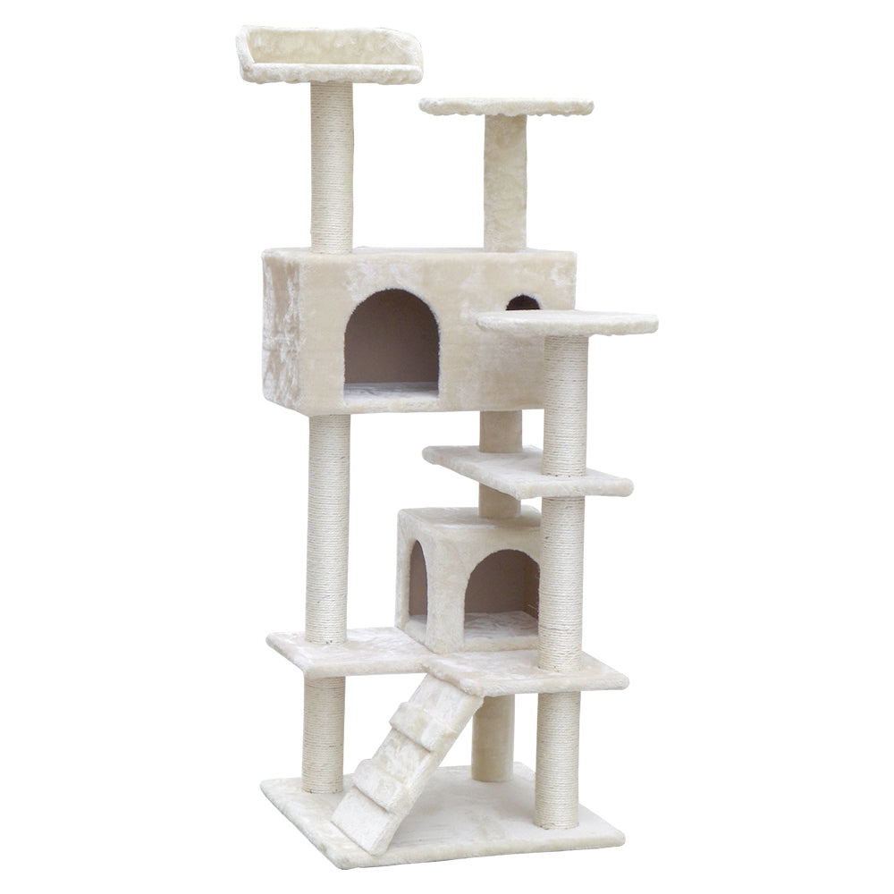 i.Pet Cat Tree 134cm Trees Scratching Post Scratcher Tower Condo House Furniture Wood Beige-0