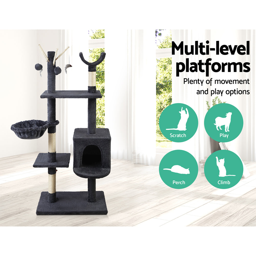 i.Pet Cat Tree 140cm Trees Scratching Post Scratcher Tower Condo House Furniture Wood-10