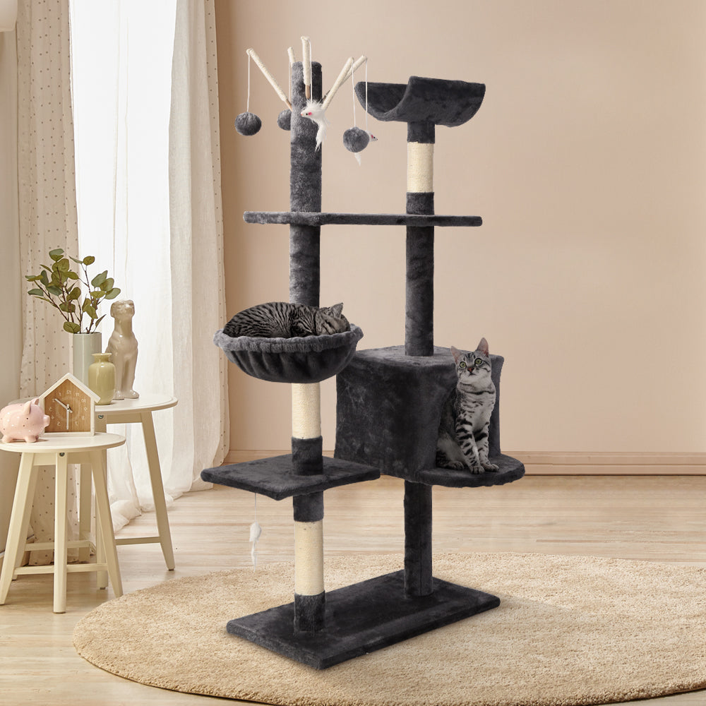 i.Pet Cat Tree 140cm Trees Scratching Post Scratcher Tower Condo House Furniture Wood-7