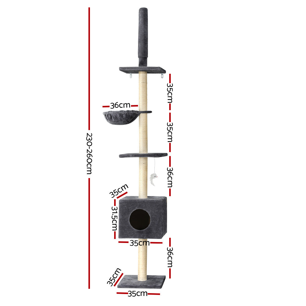 i.Pet Cat Tree Tower Scratching Post Scratcher Floor to Ceiling Cats Bed 260cm-1