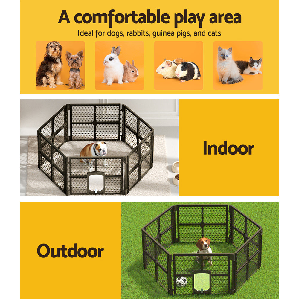 i.Pet Pet Dog Playpen Enclosure 6 Panel Fence Puppy Cage Plastic Play Pen Fold-6