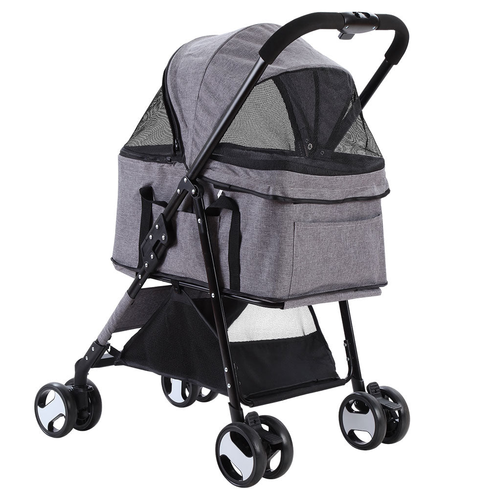 i.Pet Pet Stroller Dog Carrier Foldable Pram 3 IN 1 Middle Size Grey-2