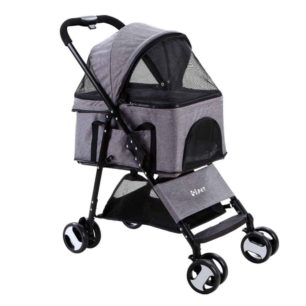 i.Pet Pet Stroller Dog Carrier Foldable Pram 3 IN 1 Middle Size Grey-0