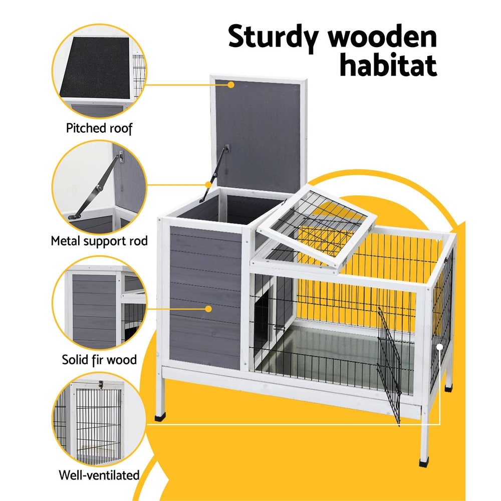 i.Pet Rabbit Hutch Wooden Ferret Cage Habitat House Outdoor Large-5