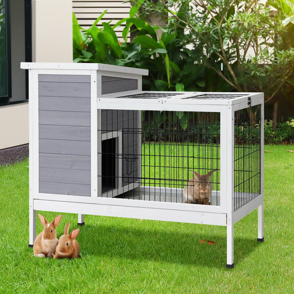 i.Pet Rabbit Hutch Wooden Ferret Cage Habitat House Outdoor Large-7