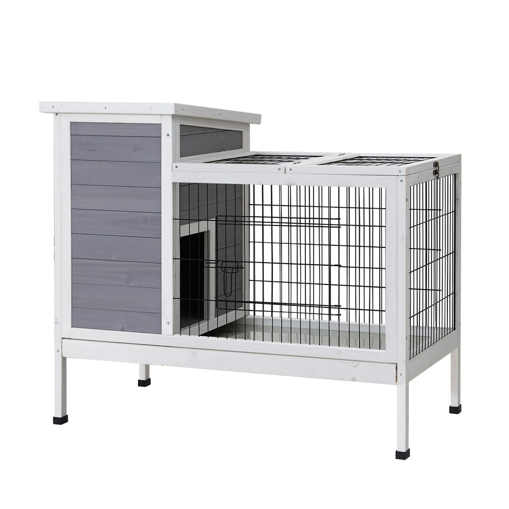 i.Pet Rabbit Hutch Wooden Ferret Cage Habitat House Outdoor Large-0