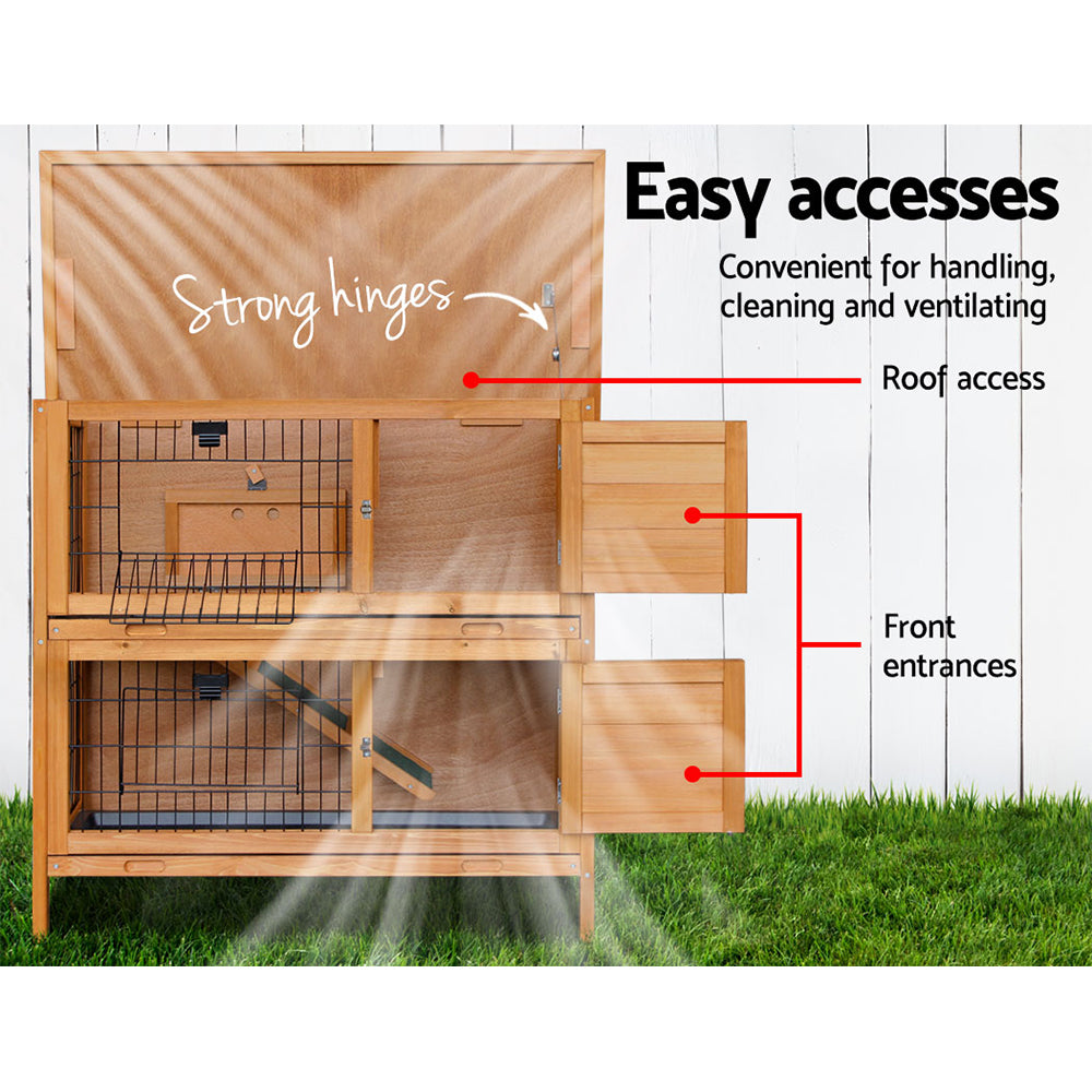 i.Pet Rabbit Hutch Wooden Pet Hutch 82cm x 91.5cm x 45cm-6