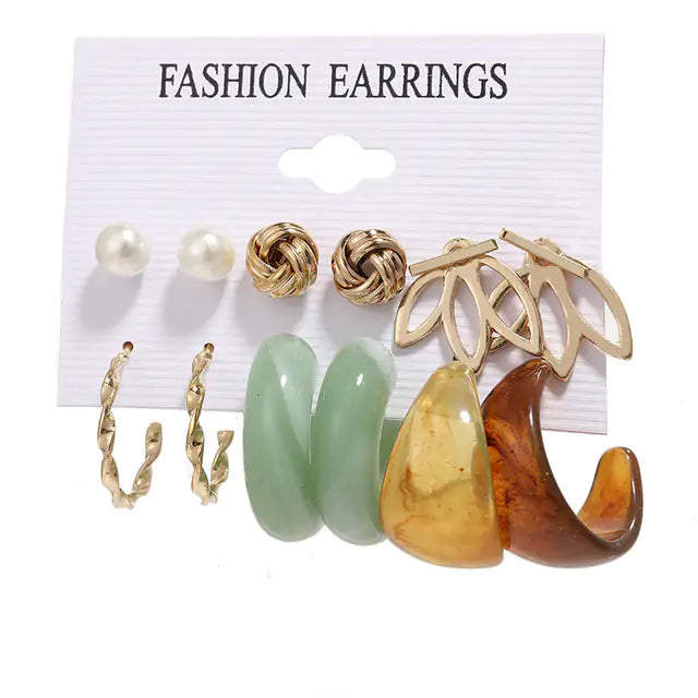 Gold Sequin Drop Earrings Set